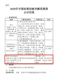 同陽(yáng)科技入選2020年中國標準創(chuàng  )新貢獻獎天津市推薦名單